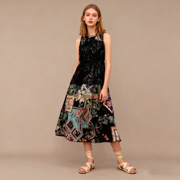 NWOT $350 Johnny Was Floral Lace Sleeveless Midi Dress Size XS Multicolor